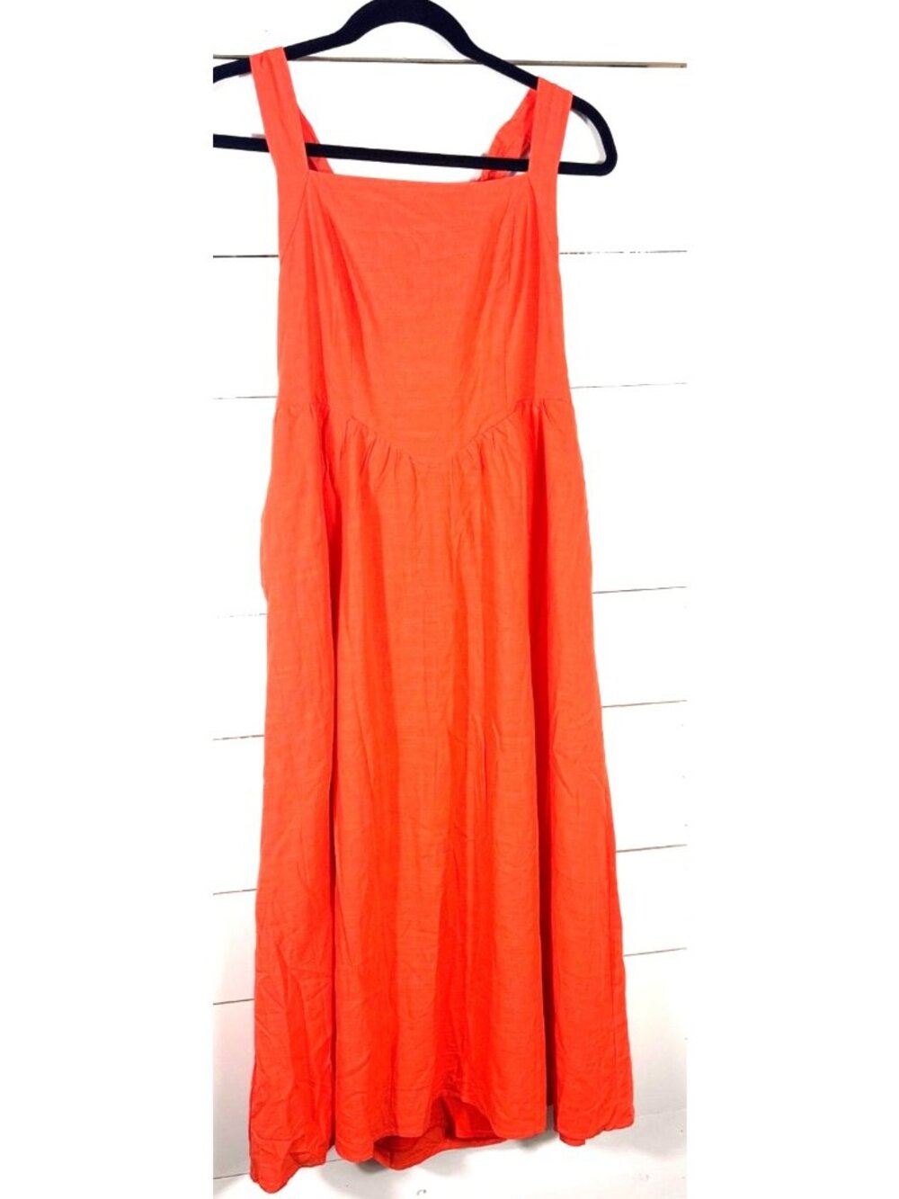 Zesica Womens Orange Smocked Back Sleeveless Sundress With Pockets M